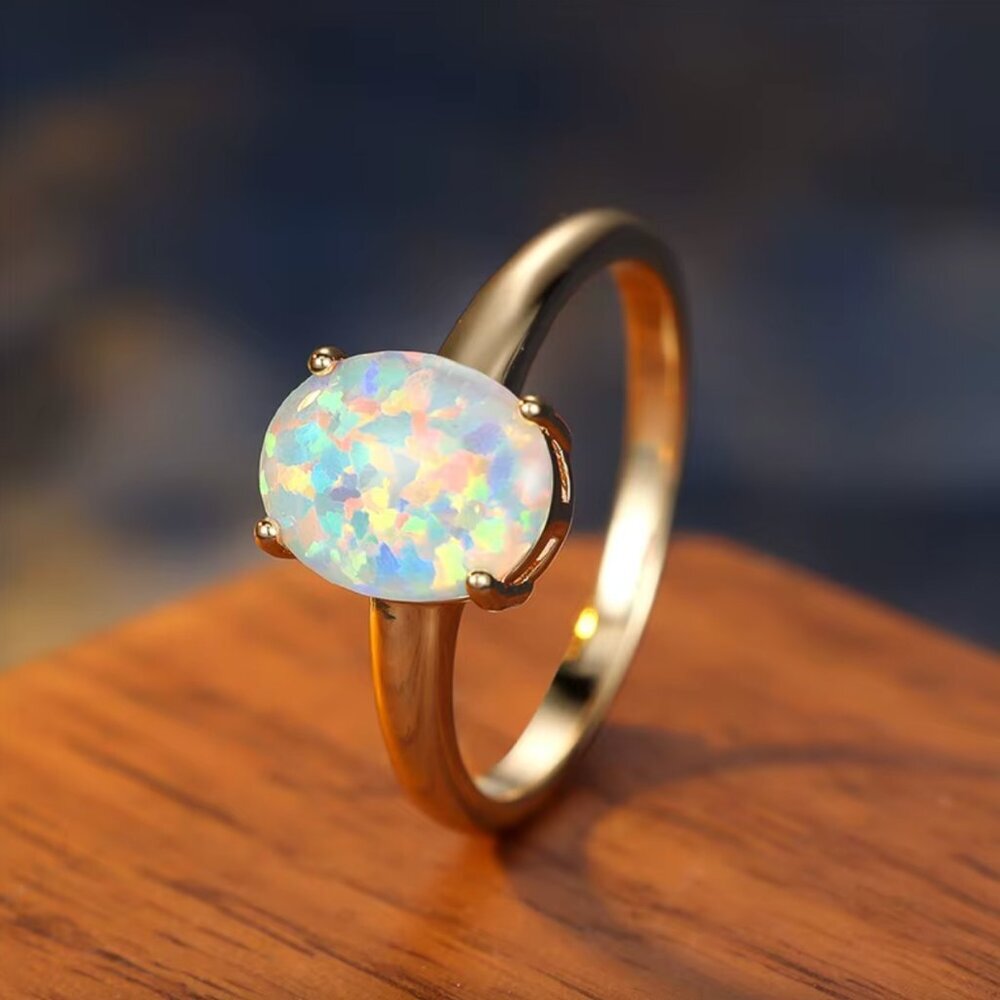 NEW 14k Gold White Opal Ring Band - Picture 3 of 7